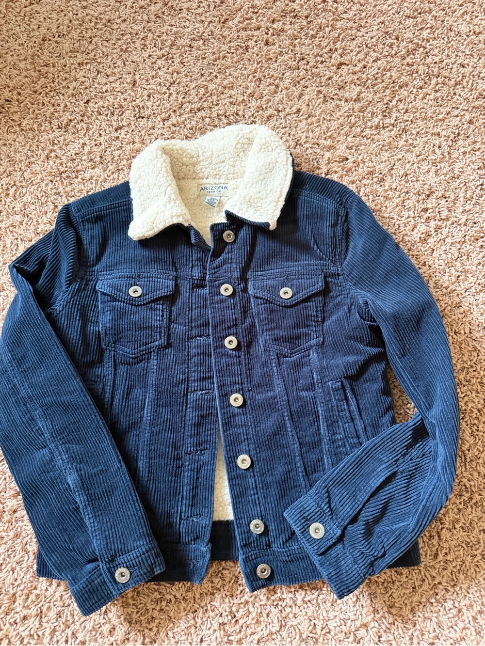 Arizona Jean Company Navy Corduroy Jacket with Cream Sherpa Collar